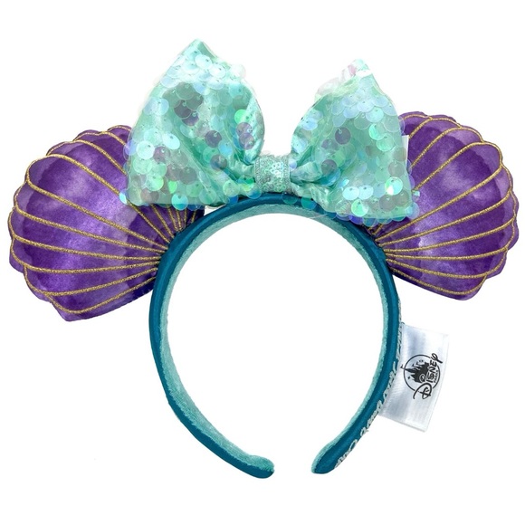 2⚡️'s/$55- Disney Parks Mermaid Ariel Purple Iridescent Minnie Ears HeadbandNWT - Picture 3 of 13